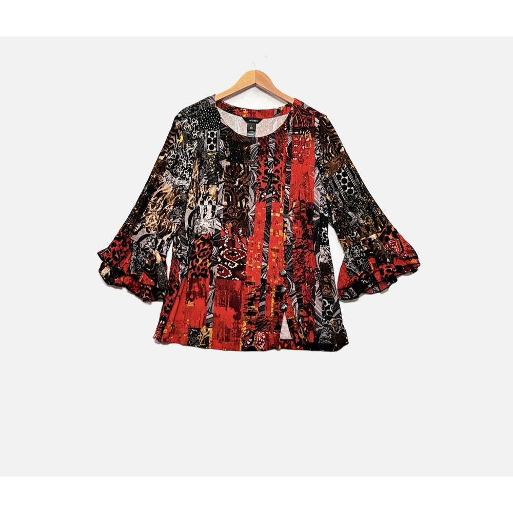 Ali Miles Top Sz L Multiprint Whimsigoth Indie Grunge Abstract Rhinestone Y2K